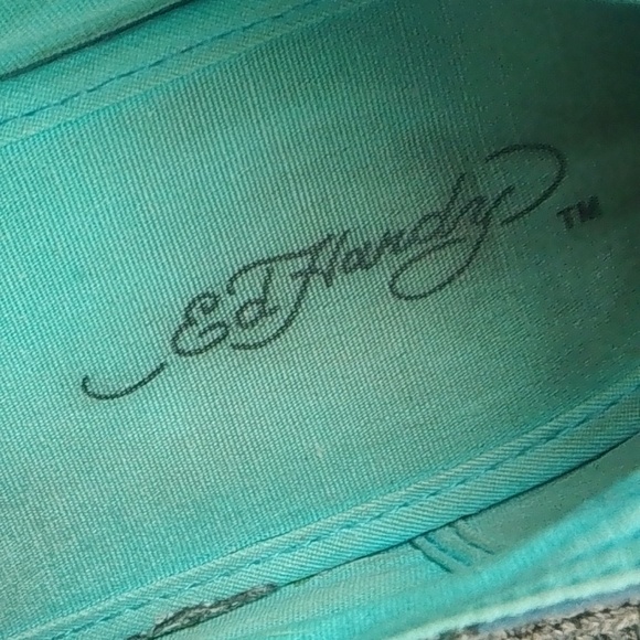 Vintage Ed Hardy Women's Teal and White Sneakers Size 11 - Picture 3 of 10